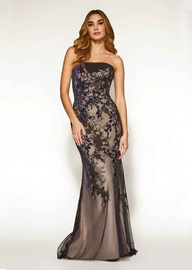Anne Barge Imari Embroidered Lace Strapless Gown