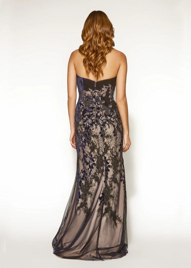 Anne Barge Imari Embroidered Lace Strapless Gown