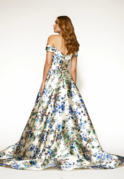 Anne Barge La Rochelle Silk Off the Shoulder Gown