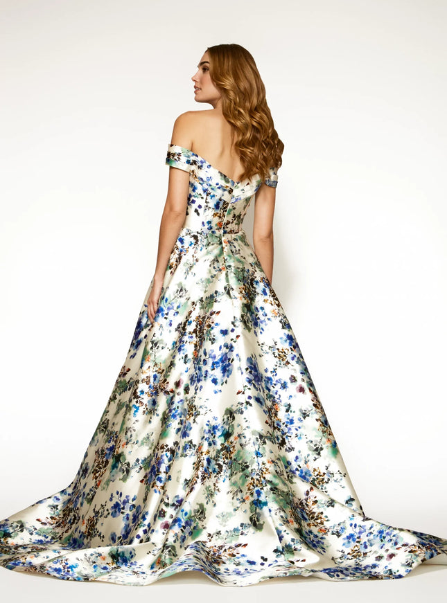 Anne Barge La Rochelle Silk Off the Shoulder Gown