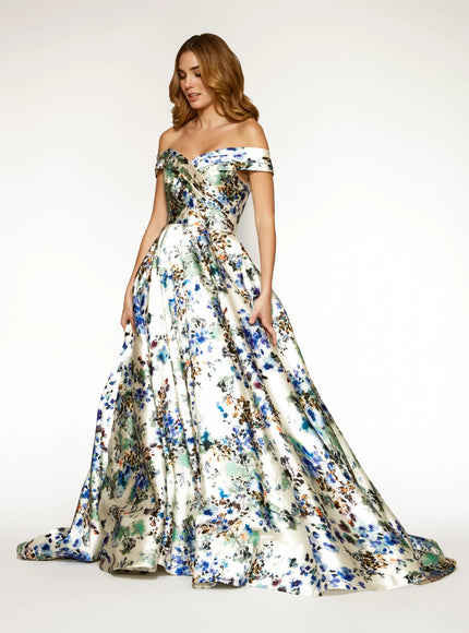 Anne Barge La Rochelle Silk Off the Shoulder Gown