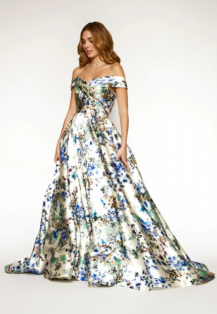 Anne Barge La Rochelle Silk Off the Shoulder Gown