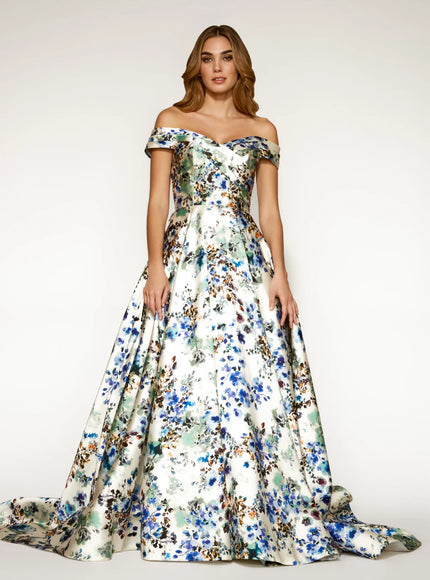Anne Barge La Rochelle Silk Off the Shoulder Gown