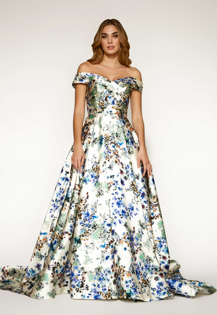 Anne Barge La Rochelle Silk Off the Shoulder Gown
