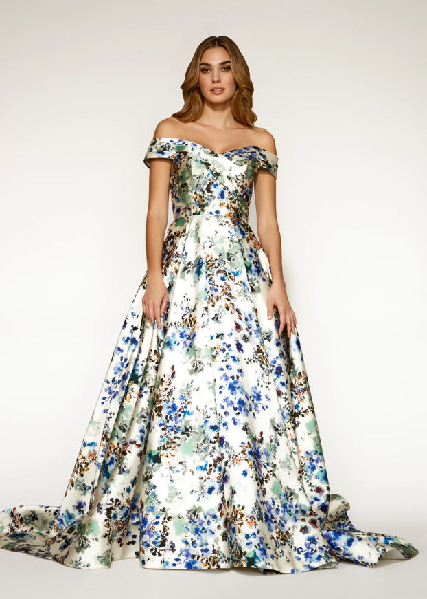 Anne Barge La Rochelle Silk Off the Shoulder Gown