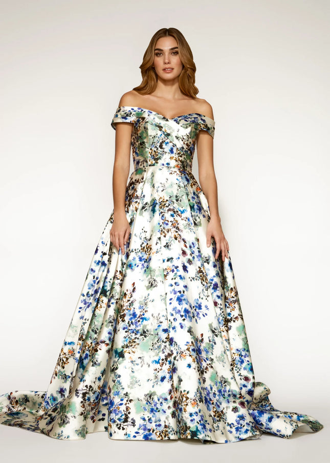 Anne Barge La Rochelle Silk Off the Shoulder Gown