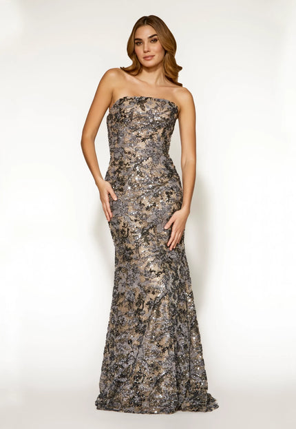 Anne Barge Lenox Beaded Lace Strapless Column Gown