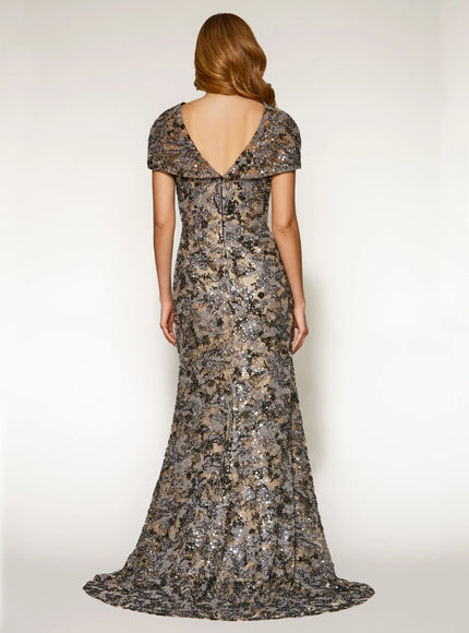 Anne Barge Lenox Beaded Lace Strapless Column Gown