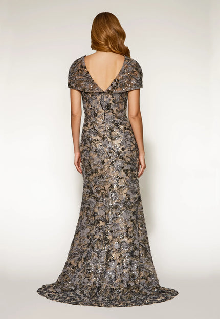 Anne Barge Lenox Beaded Lace Strapless Column Gown