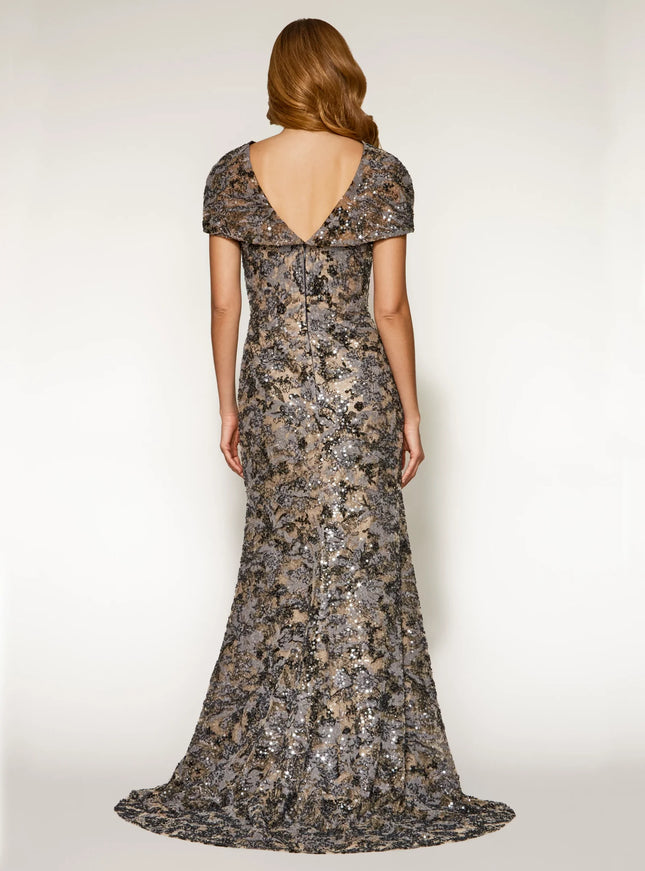 Anne Barge Lenox Beaded Lace Strapless Column Gown