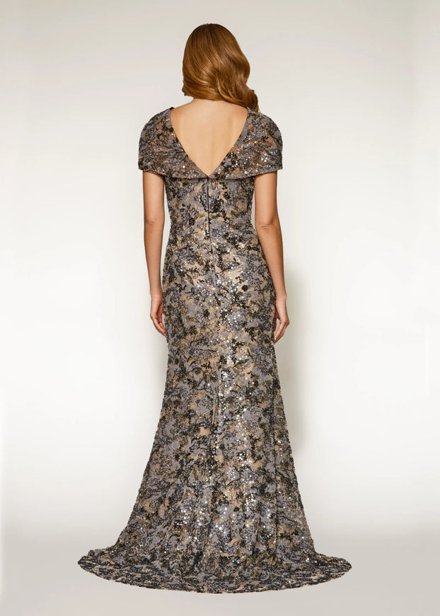 Anne Barge Lenox Beaded Lace Strapless Column Gown