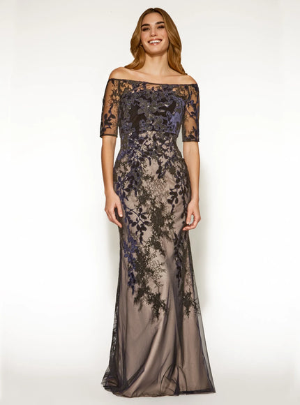 Anne Barge Imari Embroidered Lace Strapless Gown