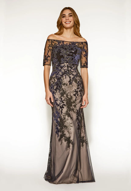 Anne Barge Imari Embroidered Lace Strapless Gown