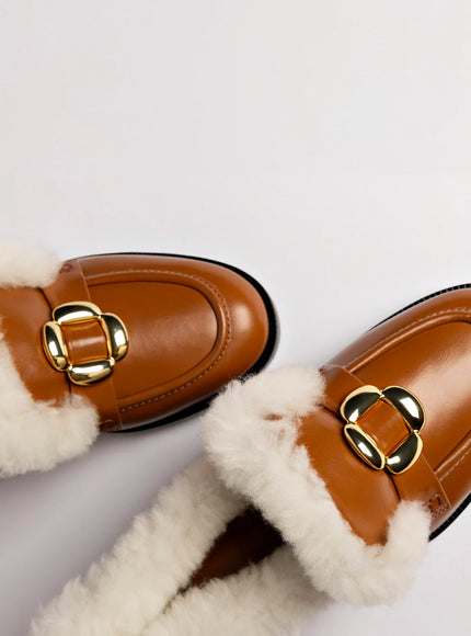 Bobbie Loafer In Caramel Leather and Natural Shearling