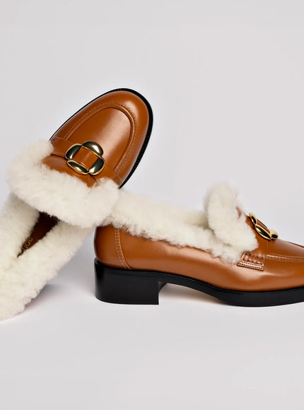 Bobbie Loafer In Caramel Leather and Natural Shearling