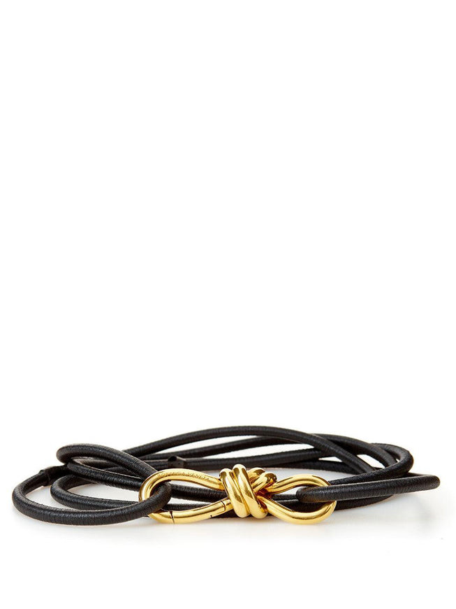 Bottega Veneta black leather belt with gold knot buckle