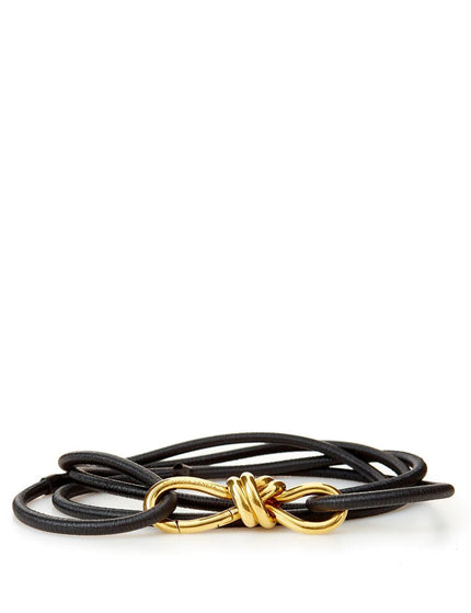 Bottega Veneta Black Elastic Leather Belt with Gold Knot Buckle - Ellie Belle