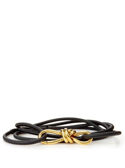 Bottega Veneta Black Elastic Leather Belt with Gold Knot Buckle - Ellie Belle