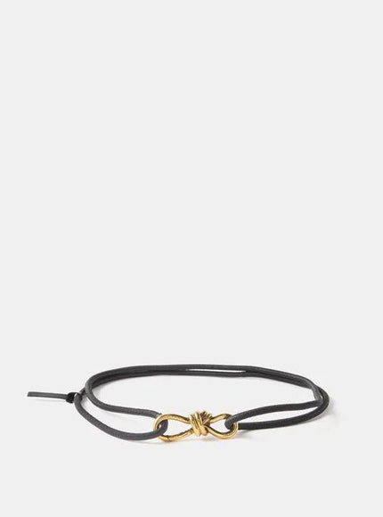 Bottega Veneta Black Elastic Leather Belt with Gold Knot Buckle - Ellie Belle