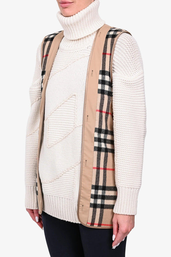 Burberry Camel Check Cashmere Wool 'Kensington Warmer' Vest Size 54 - Ellie Belle