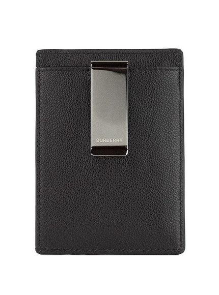 Burberry Chase Black Branded Embossed Logo Leather Money Clip Card Case Wallet - Ellie Belle