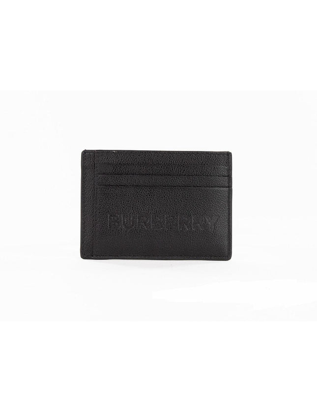 Burberry Chase Black Branded Embossed Logo Leather Money Clip Card Case Wallet - Ellie Belle