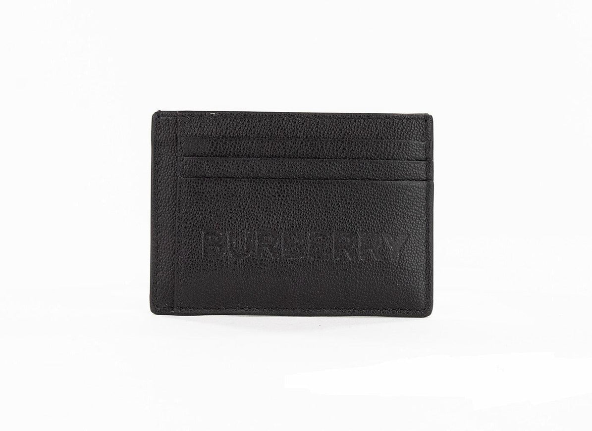 Burberry Chase Black Branded Embossed Logo Leather Money Clip Card Case Wallet - Ellie Belle