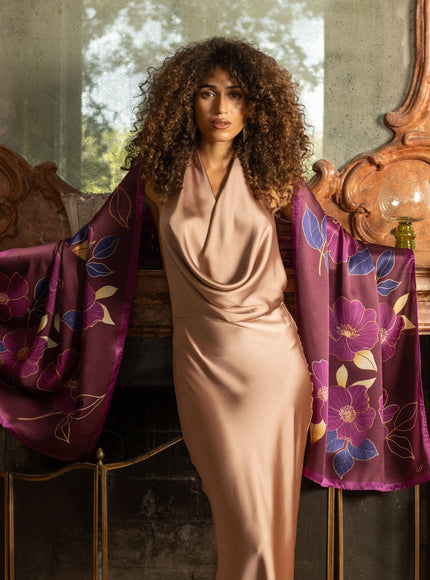 Elizabetta Laura Silk Scarf Shawl in Burgundy