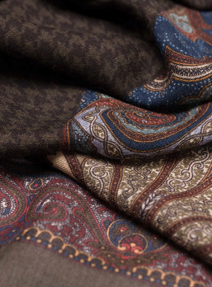 Elizabetta Aosta Wool Scarf in Burgundy, Blue & Brown