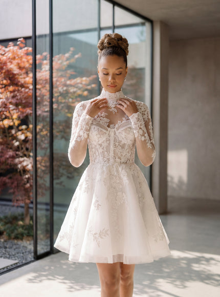 Ellie Belle Camille Lace Jacket Mini Bridal Dress
