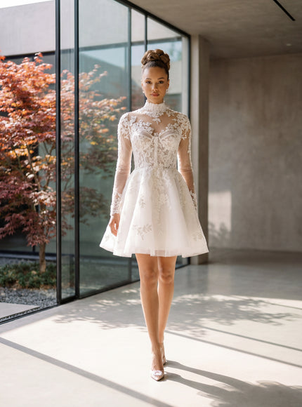 Ellie Belle Camille Lace Jacket Mini Bridal Dress