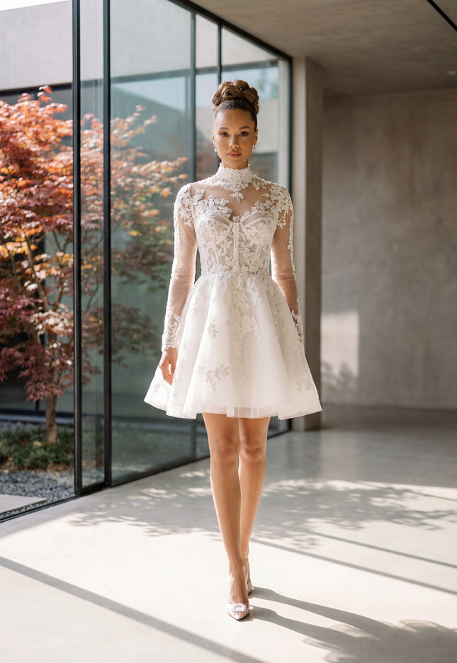 Ellie Belle Camille Lace Jacket Mini Bridal Dress