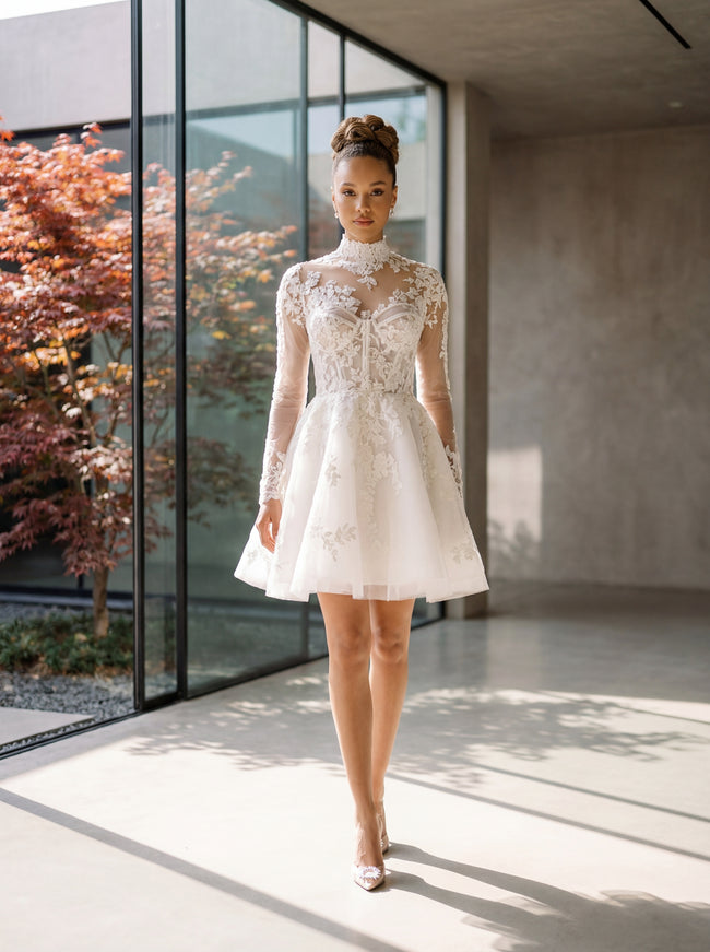 Ellie Belle Camille Two-Piece Lace Jacket Mini Bridal Dress, US 8 Ellie Belle Camille Two-Piece Lace Jacket Mini Bridal Dress, US 8