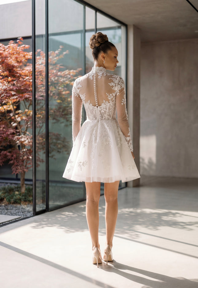 Ellie Belle Camille Lace Jacket Mini Bridal Dress