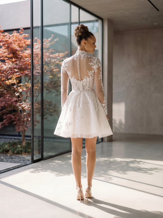 Ellie Belle Camille Two-Piece Lace Jacket Mini Bridal Dress