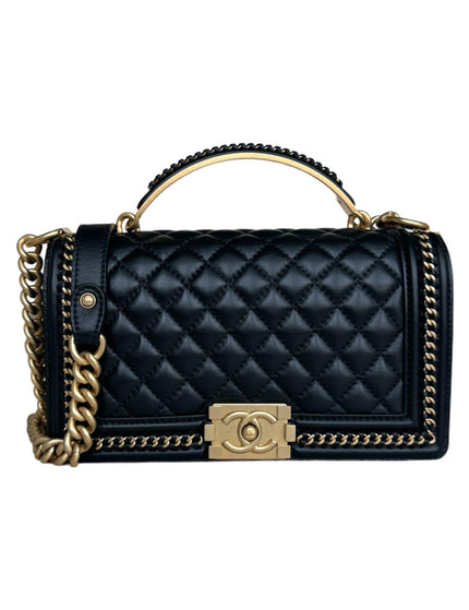 Chanel Calfskin Medium Boy Quilted Flap Bag With Top Handle - Ellie Belle