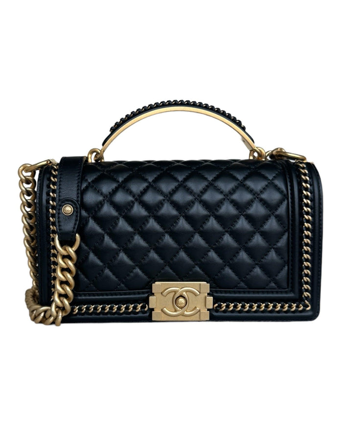 Chanel Calfskin Medium Boy Quilted Flap Bag With Top Handle - Ellie Belle