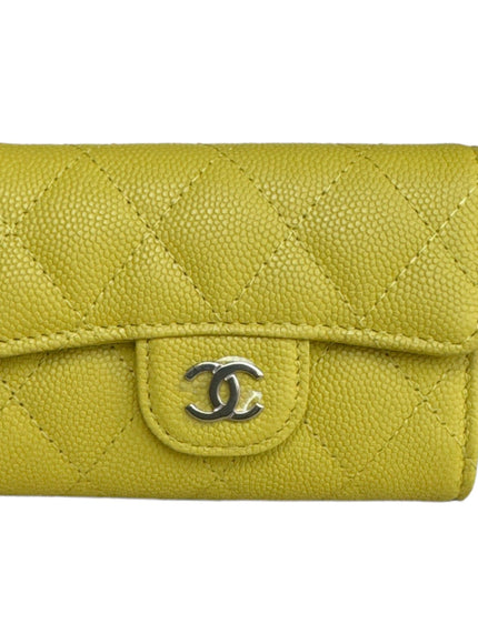 Chanel Caviar Quilted Classic 4 Key Holder Wallet Yellow - Ellie Belle