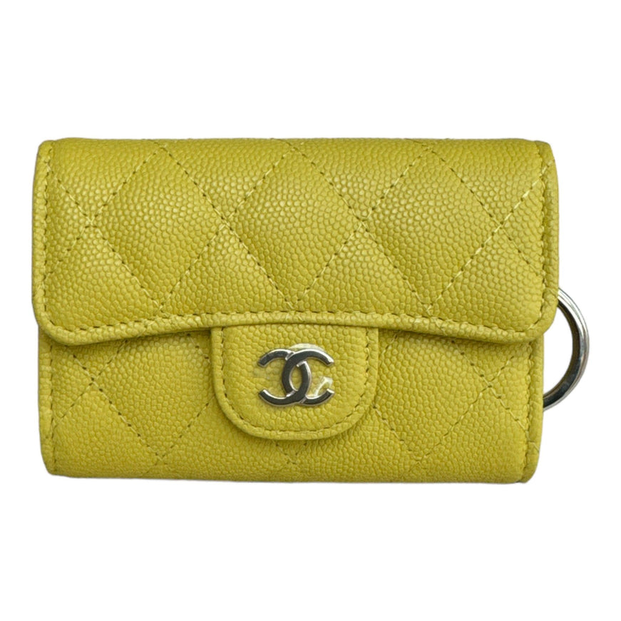 Chanel Caviar Quilted Classic 4 Key Holder Wallet Yellow - Ellie Belle