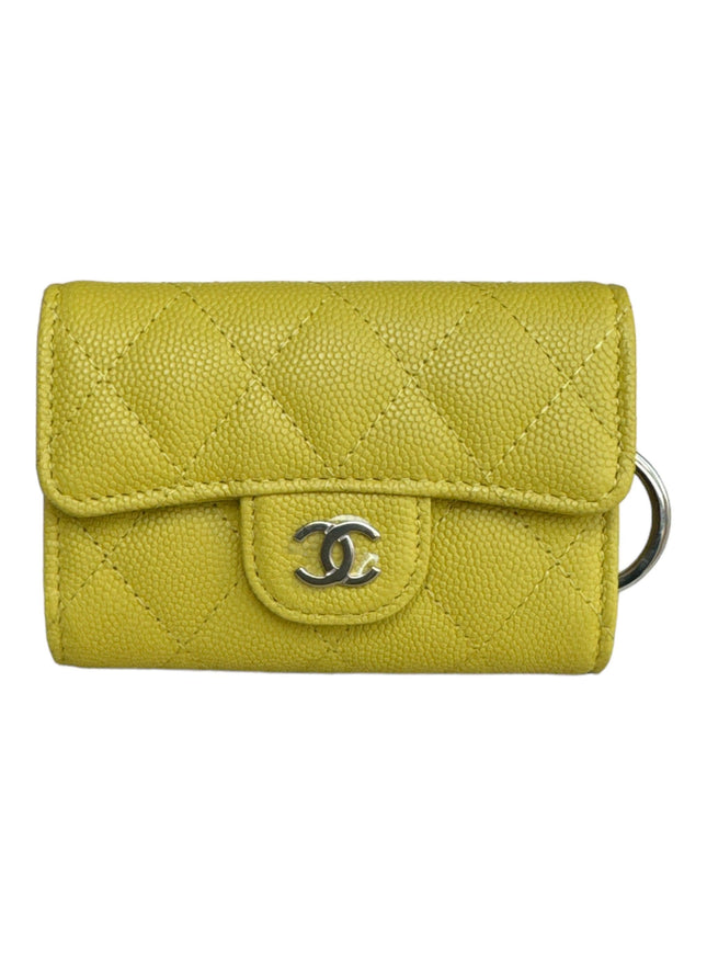 Chanel Caviar Quilted Classic 4 Key Holder Wallet Yellow - Ellie Belle