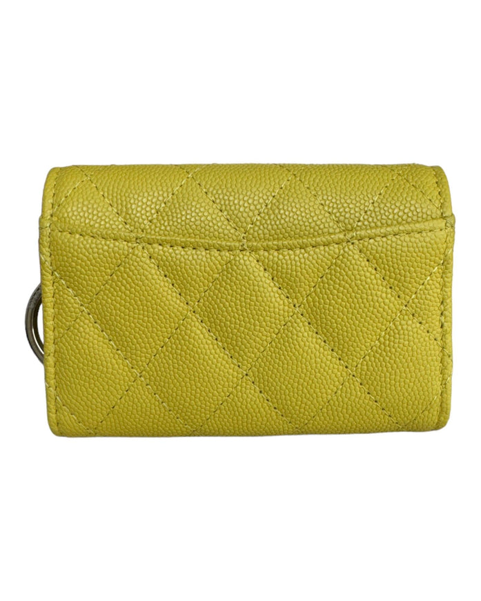 Chanel Caviar Quilted Classic 4 Key Holder Wallet Yellow - Ellie Belle