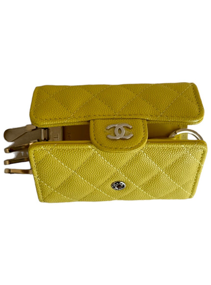 Chanel Caviar Quilted Classic 4 Key Holder Wallet Yellow - Ellie Belle