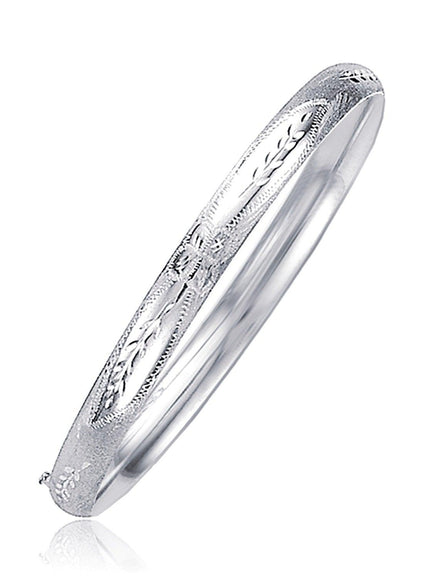 Classic Floral Carved Bangle in 14k White Gold (5.0mm) - Ellie Belle