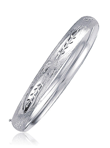 Classic Floral Carved Bangle in 14k White Gold (6.0mm) - Ellie Belle