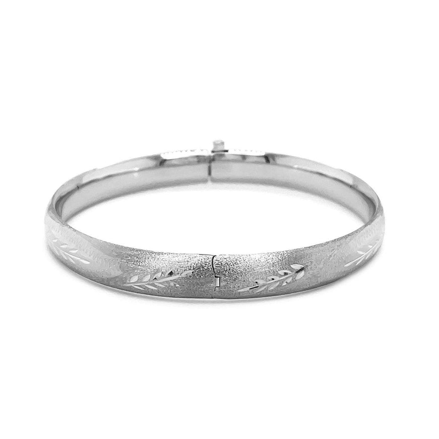 Classic Floral Carved Bangle in 14k White Gold (8.0mm) - Ellie Belle