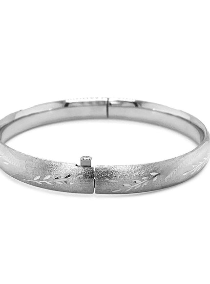 Classic Floral Carved Bangle in 14k White Gold (8.0mm) - Ellie Belle