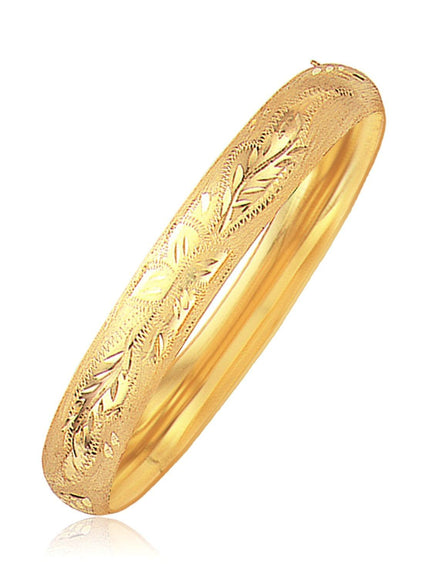 Classic Floral Carved Bangle in 14k Yellow Gold (10.0mm) - Ellie Belle