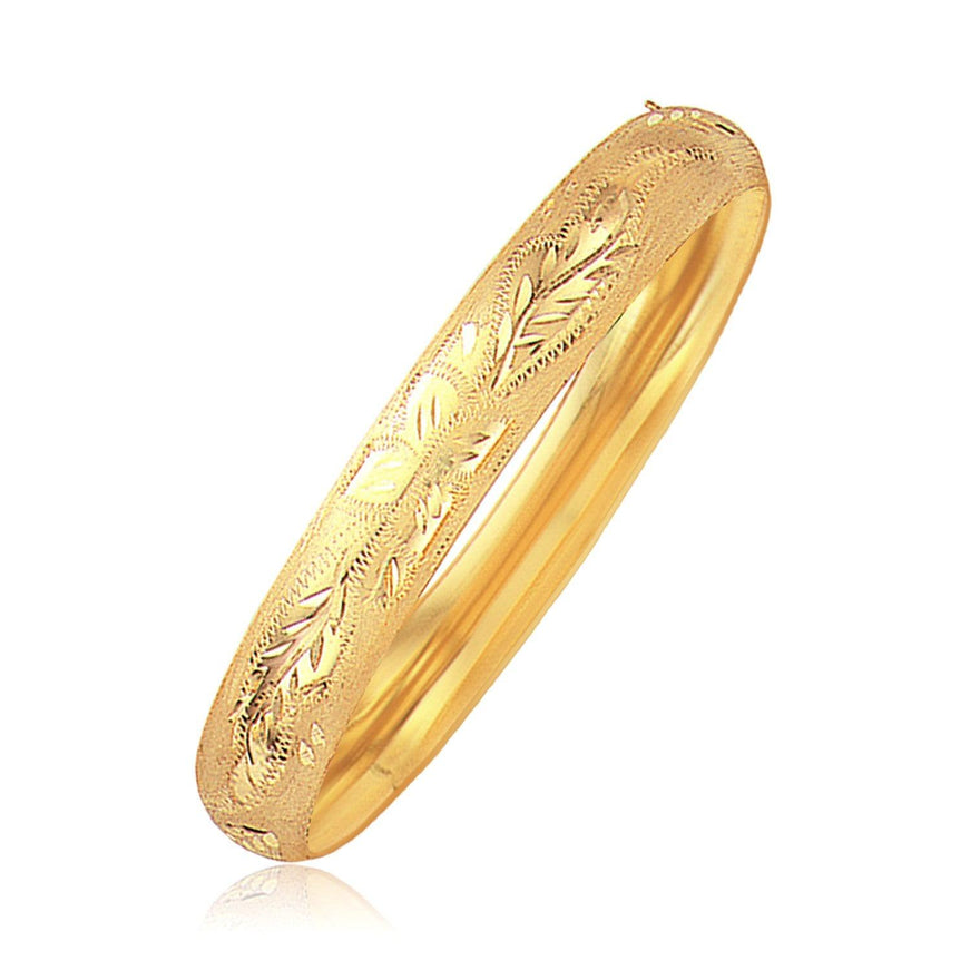 Classic Floral Carved Bangle in 14k Yellow Gold (10.0mm) - Ellie Belle