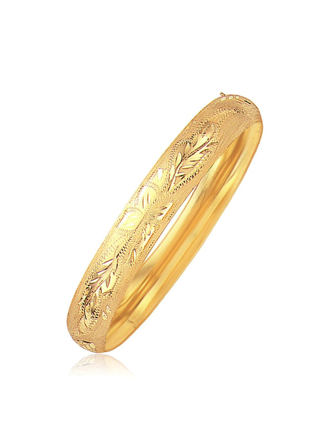 Classic Floral Carved Bangle in 14k Yellow Gold (10.0mm) - Ellie Belle