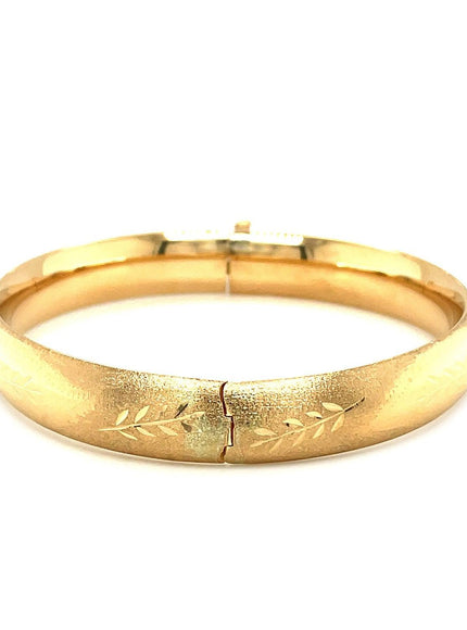 Classic Floral Carved Bangle in 14k Yellow Gold (10.0mm) - Ellie Belle